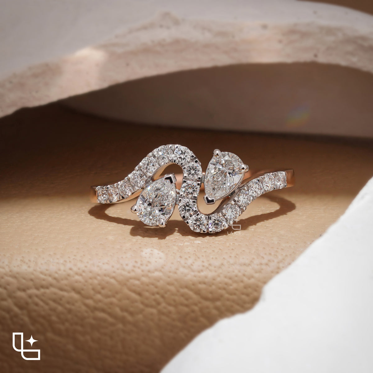 Marquise Cut Bypass Ring with Pavé Accents, 0.40 CT Center and 0.50 CT Side Diamonds