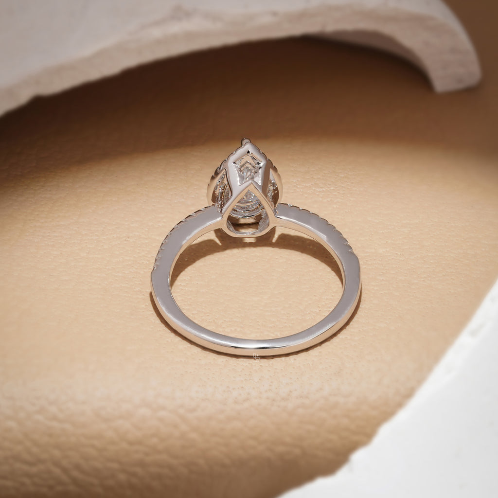 Pear Diamond Halo Engagement Ring – Teardrop Diamond Ring in White Gold | Classic Solitaire Halo Ring for Women