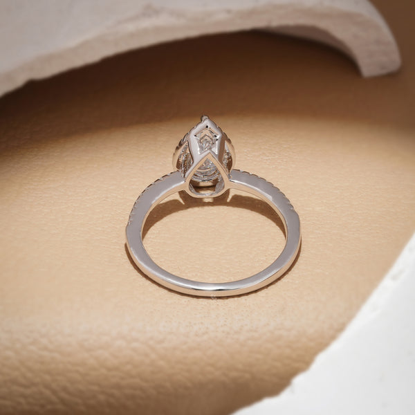 Pear Diamond Halo Engagement Ring – Teardrop Diamond Ring in White Gold | Classic Solitaire Halo Ring for Women