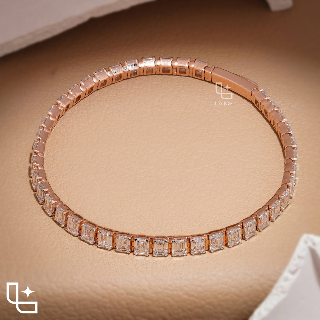 Emerald Cut Tennis Bracelet with Classic Diamond Links, 12 CT Diamond Weight, 16 g Metal Weight