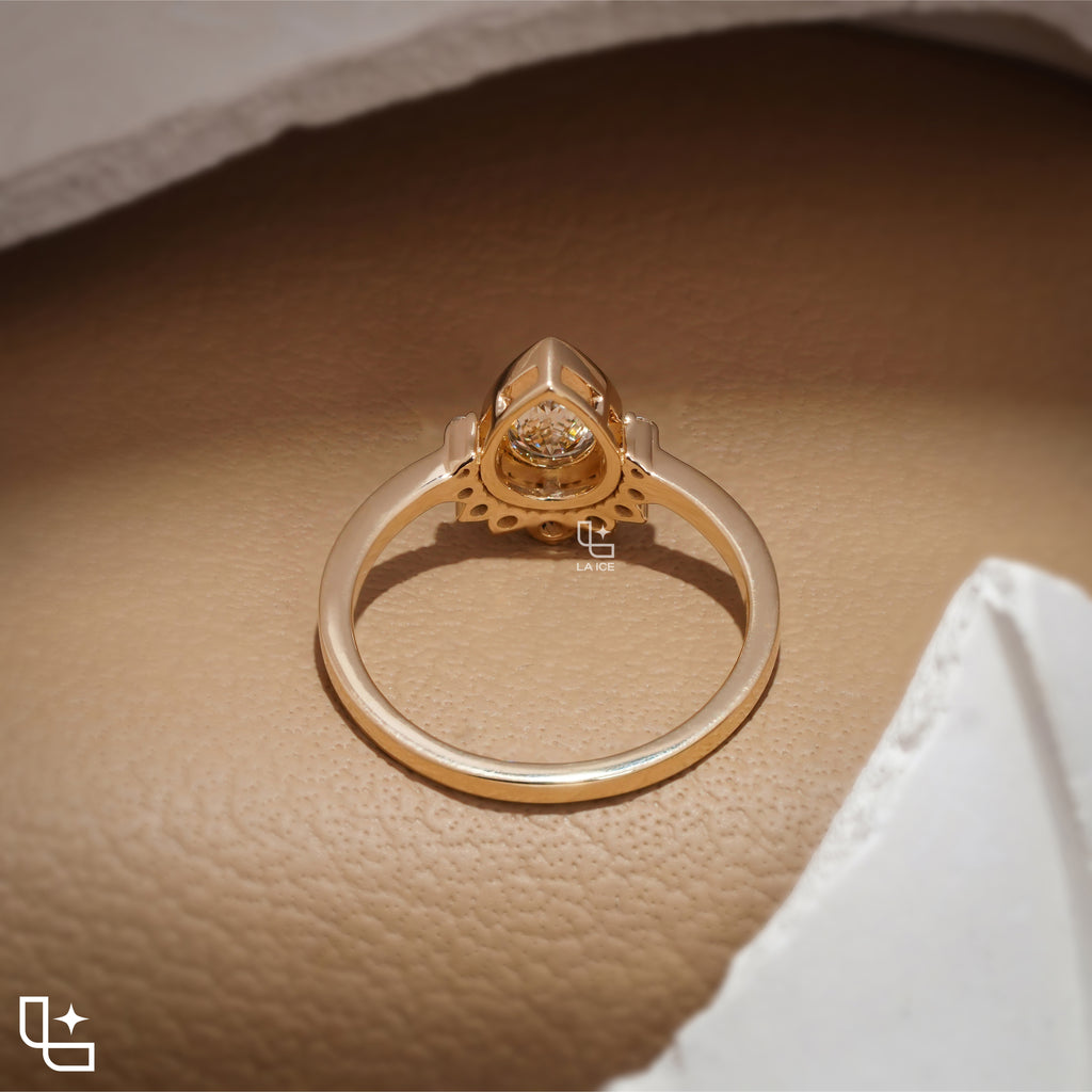 Pear Cut Halo Ring with Round Accent Stones, Elegant Cluster Engagement Ring