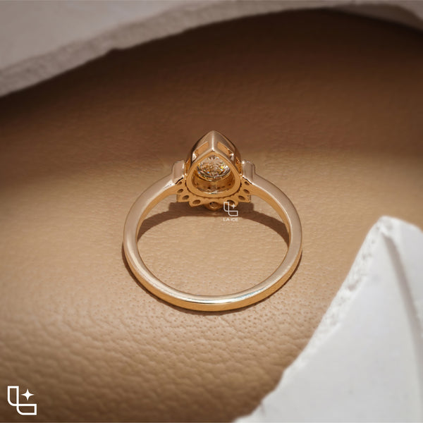 Pear Cut Halo Ring with Round Accent Stones, Elegant Cluster Engagement Ring