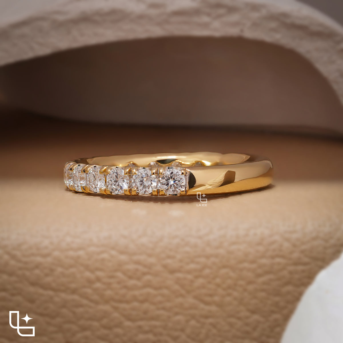Round Cut Half Eternity Band Ring, Classic Diamond Wedding Band