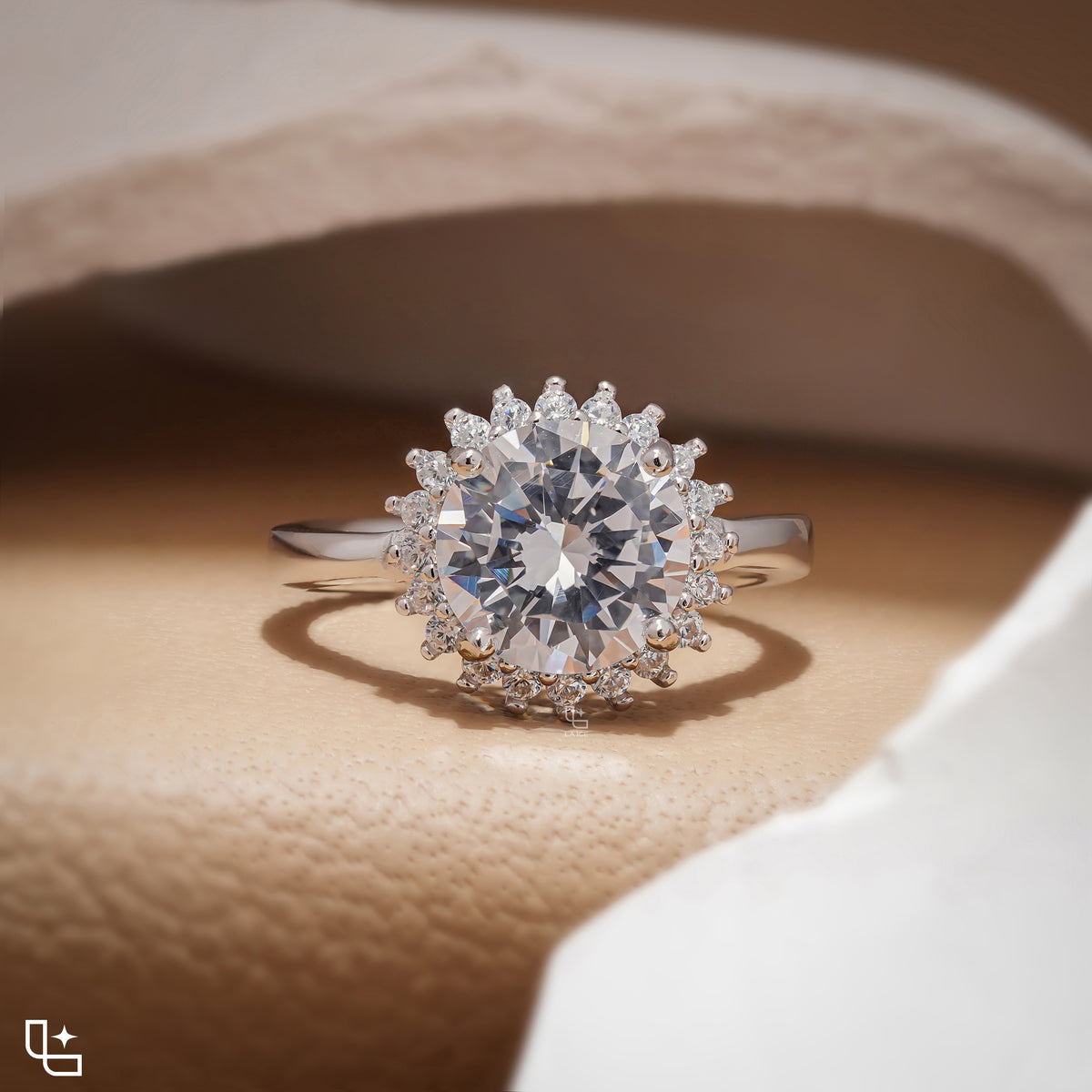 Round Halo Engagement Ring with Sparkling Accent Stones Main image
