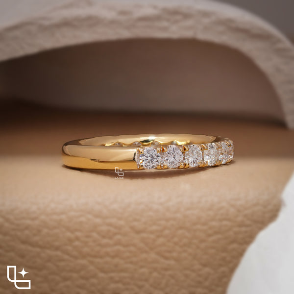 Round Cut Half Eternity Band Ring, Classic Diamond Wedding Band