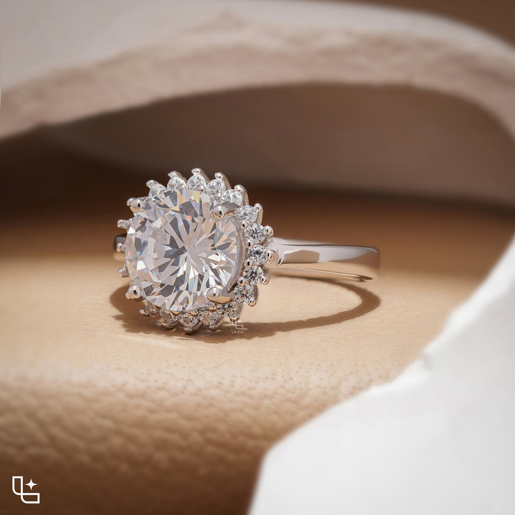 Round Halo Engagement Ring with Sparkling Accent Stones