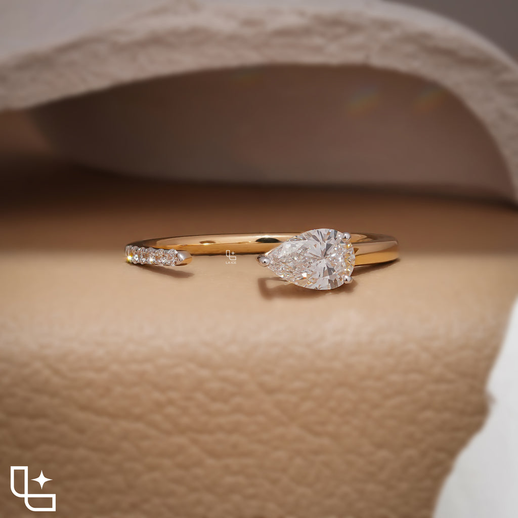 Pear Cut Bypass Engagement Ring with Sleek Polished Band – 0.75 CT Total Diamond Weight, 2.50 g Metal Weight