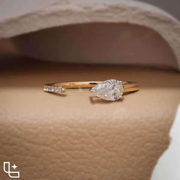 Pear Cut Bypass Engagement Ring with Sleek Polished Band – 0.75 CT Total Diamond Weight, 2.50 g Metal Weight