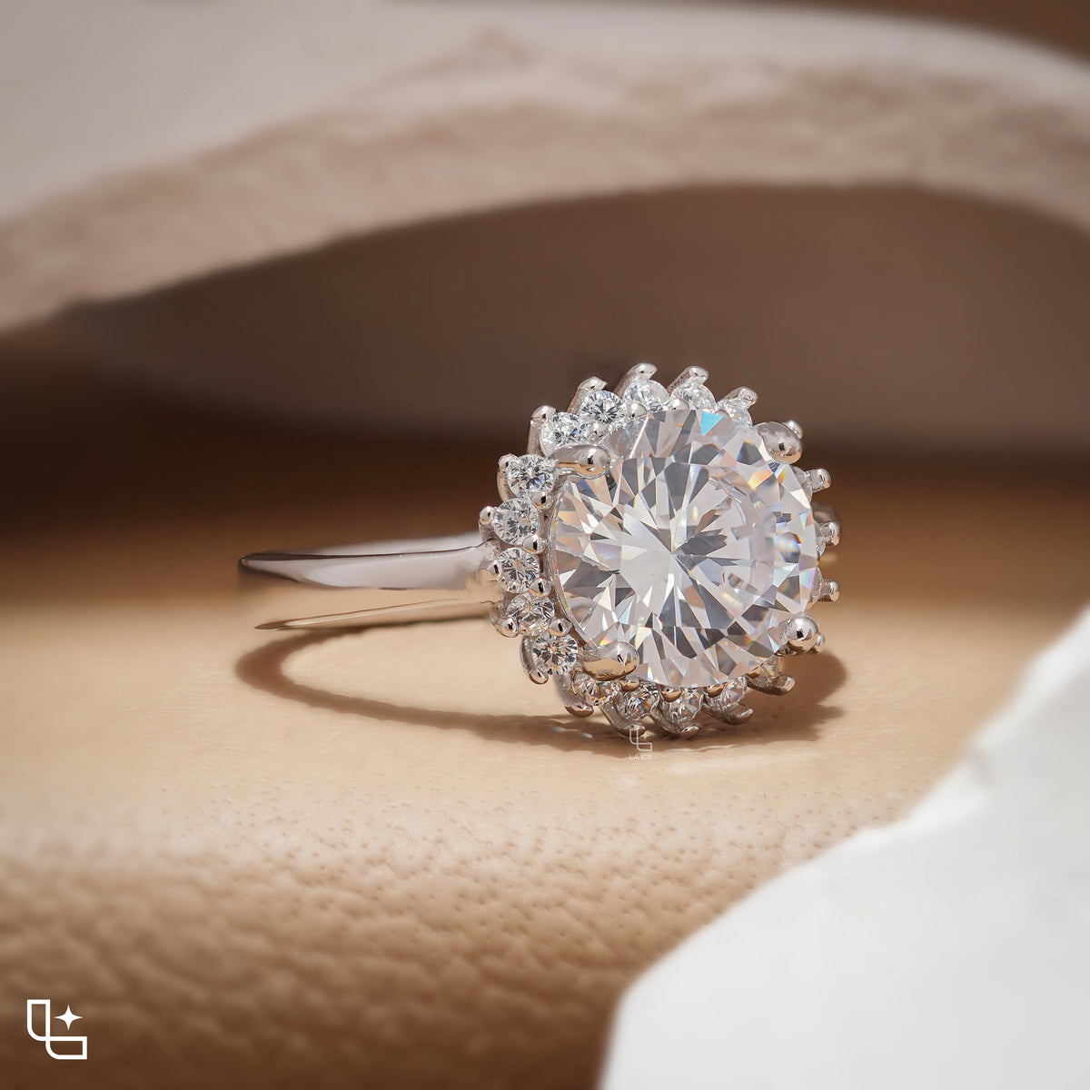 Round Halo Engagement Ring with Sparkling Accent Stones