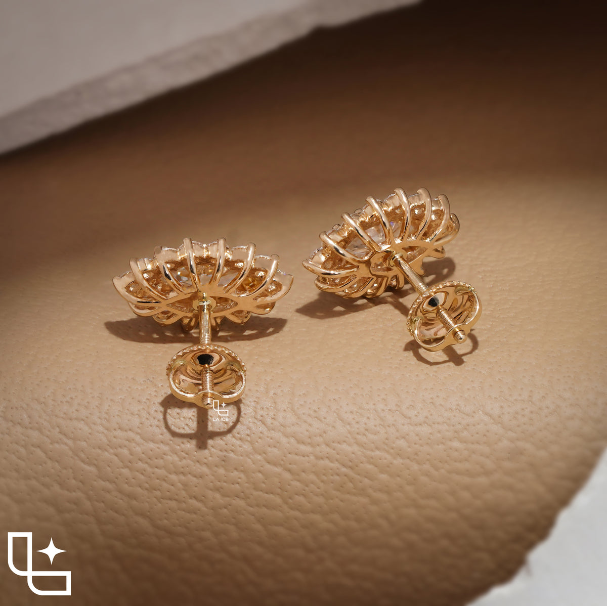 Oval Cut Halo Stud Earrings with Round Stone Sunburst Design, 2.00 CT Total Diamond Weight