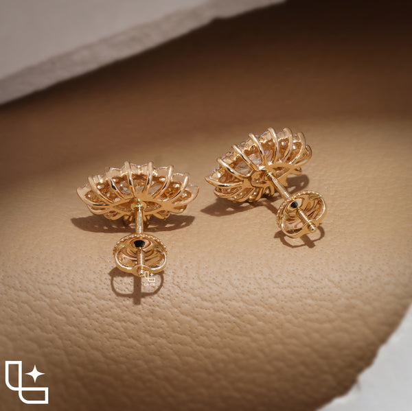 Oval Cut Halo Stud Earrings with Round Stone Sunburst Design, 2.00 CT Total Diamond Weight