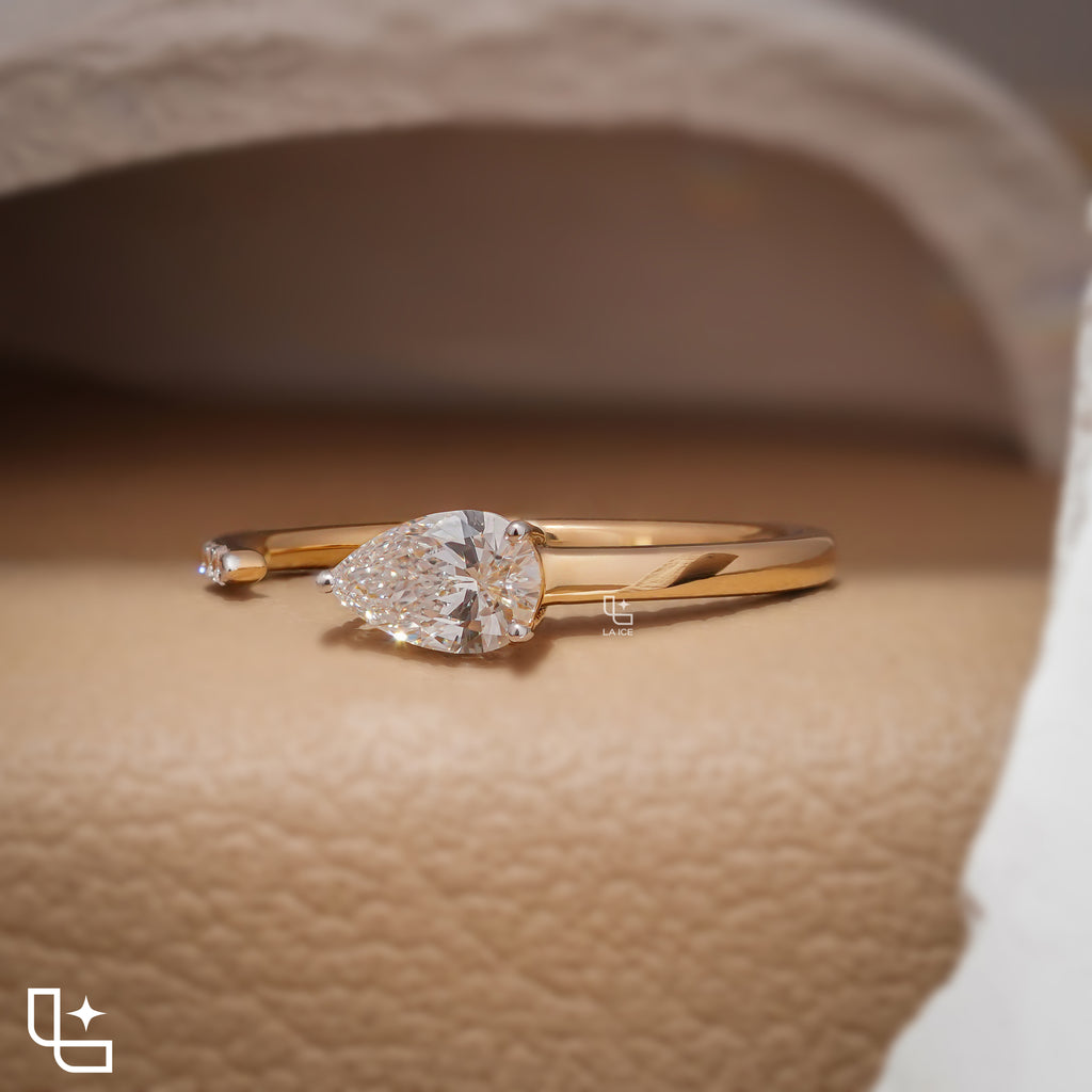 Pear Cut Bypass Engagement Ring with Sleek Polished Band – 0.75 CT Total Diamond Weight, 2.50 g Metal Weight