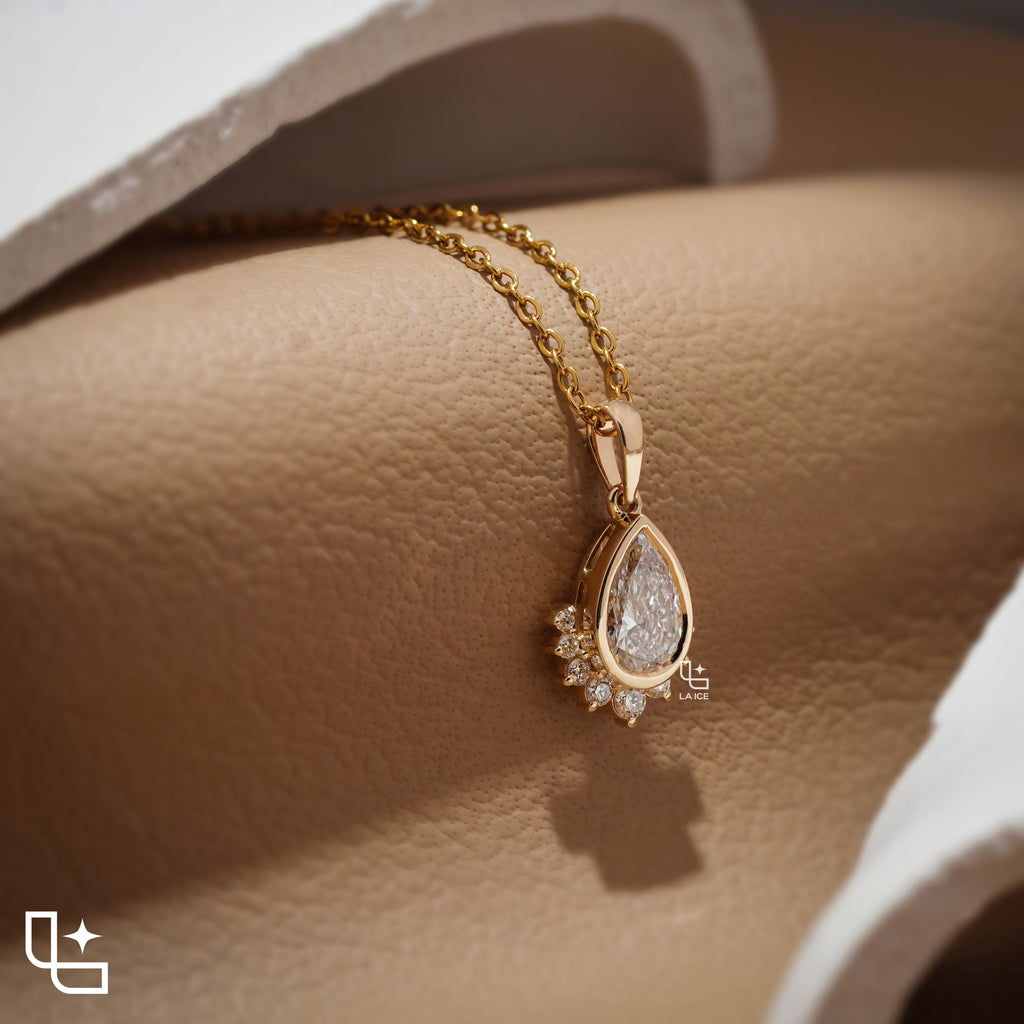 Pear Cut Halo Pendant Necklace with Delicate Chain