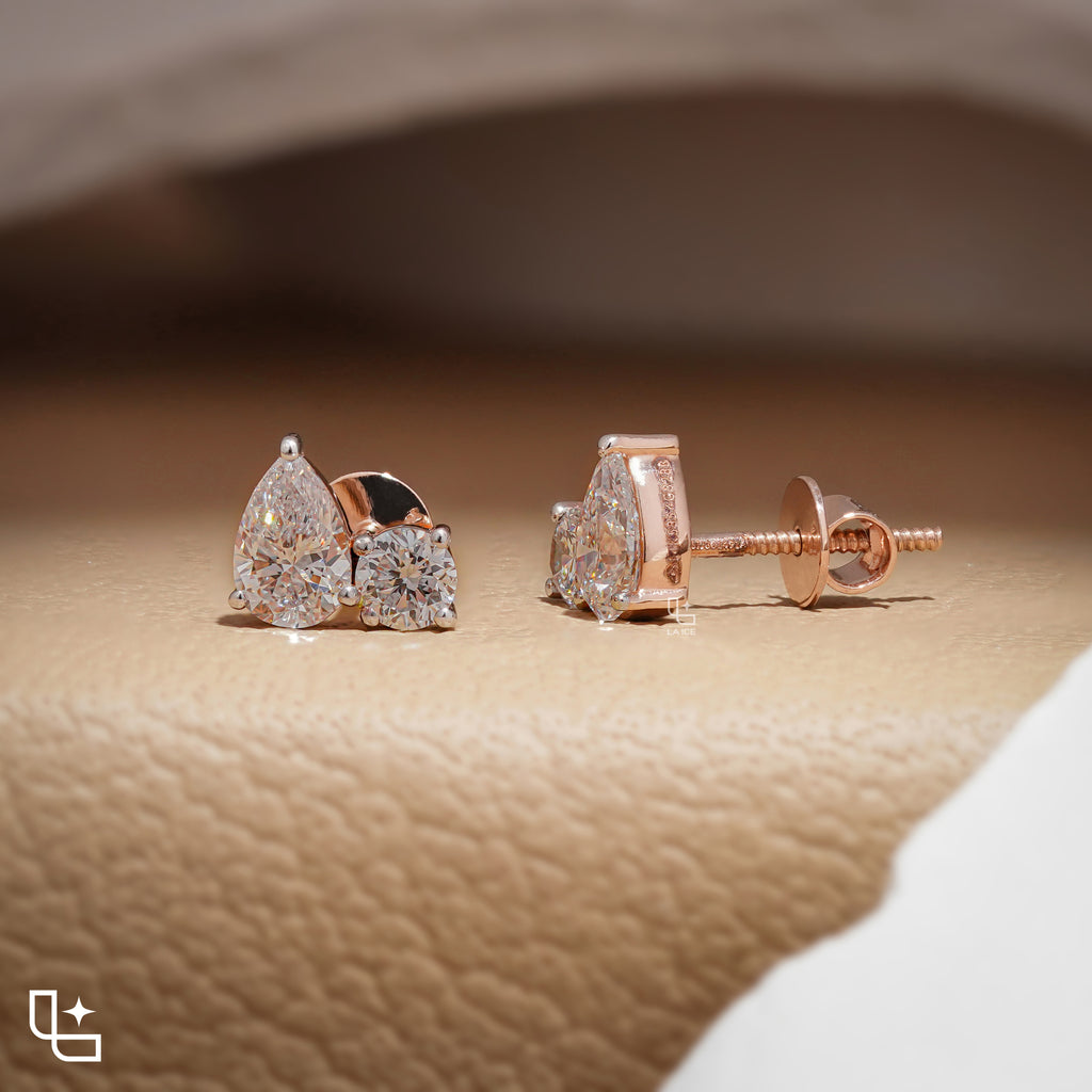 Pear and Round Cut Three-Stone Drop Earrings, 1.00 CT Total Diamond Weight