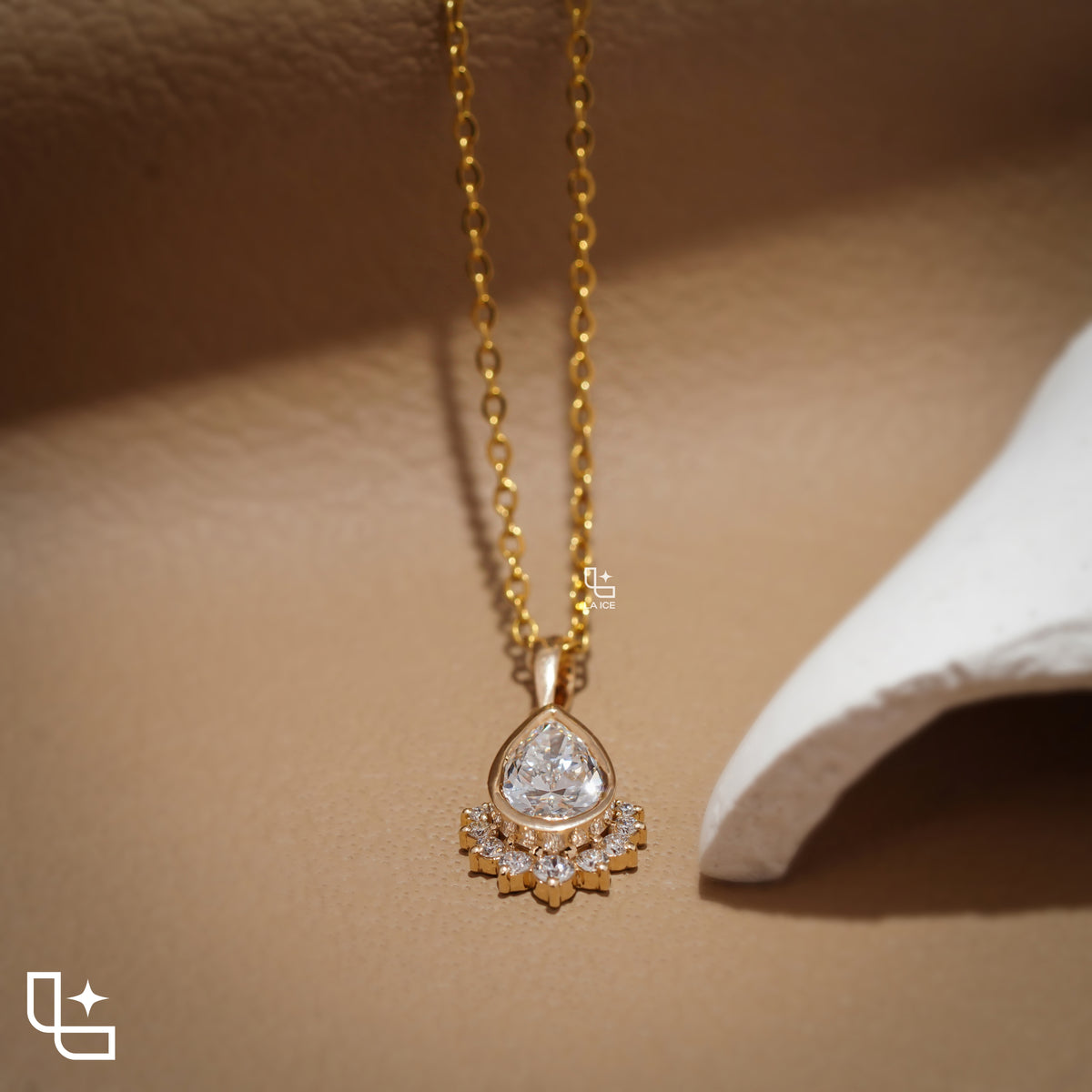 Pear Cut Halo Pendant Necklace with Delicate Chain