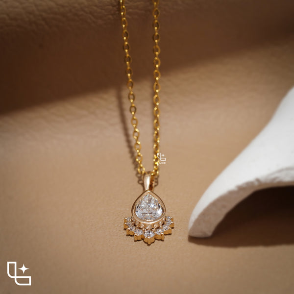 Pear Cut Halo Pendant Necklace with Delicate Chain