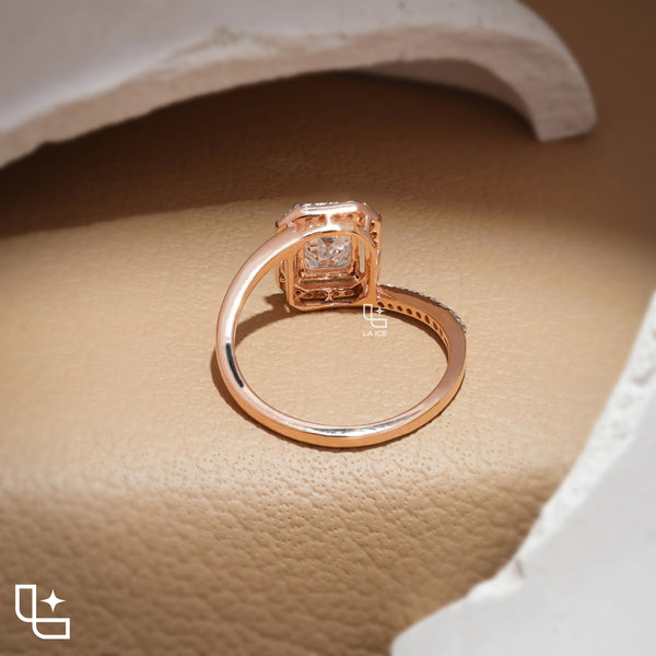Emerald Cut Halo Engagement Ring with Pavé Accent Band