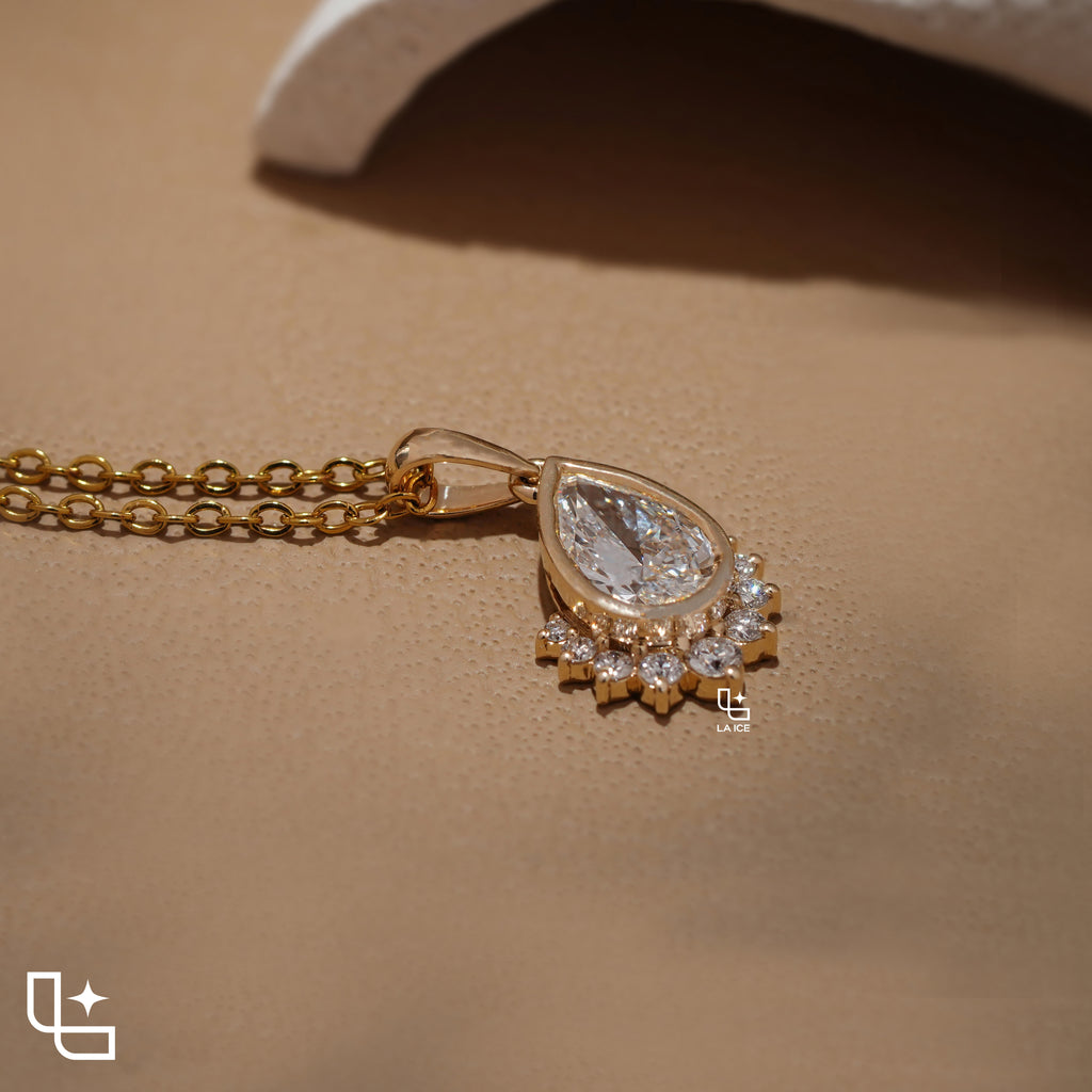 Pear Cut Halo Pendant Necklace with Delicate Chain