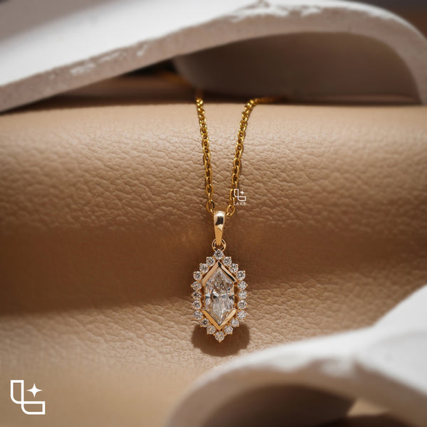 Marquise Halo Pendant Necklace with Dainty Chain