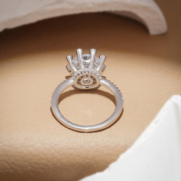 Round Halo Diamond Engagement Ring with Pavé Band