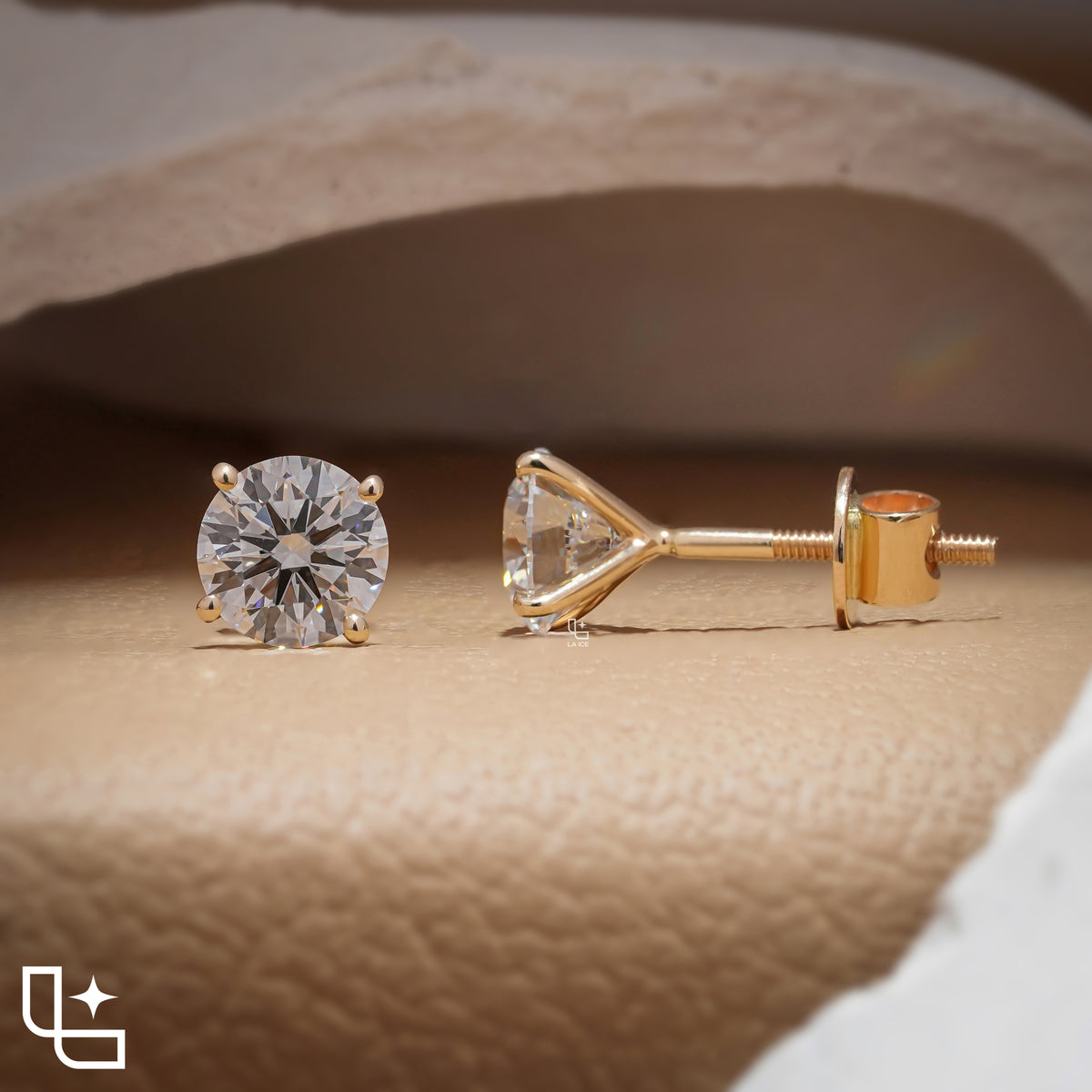 Round Cut Solitaire Stud Earrings with Classic Four Prong Setting, 1.00 CT Total Diamond Weight