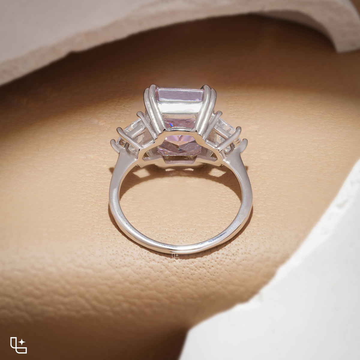 Radiant Three-Stone Engagement Ring with Bold Center and Tapered Side Stones