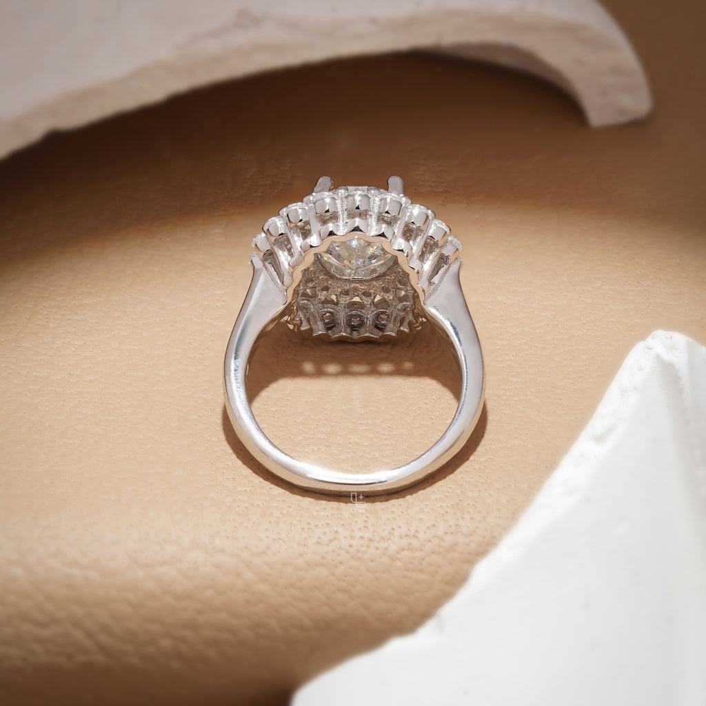 Oval Center Double Halo Cluster Engagement Ring with Multi-Row Diamond Detailing
