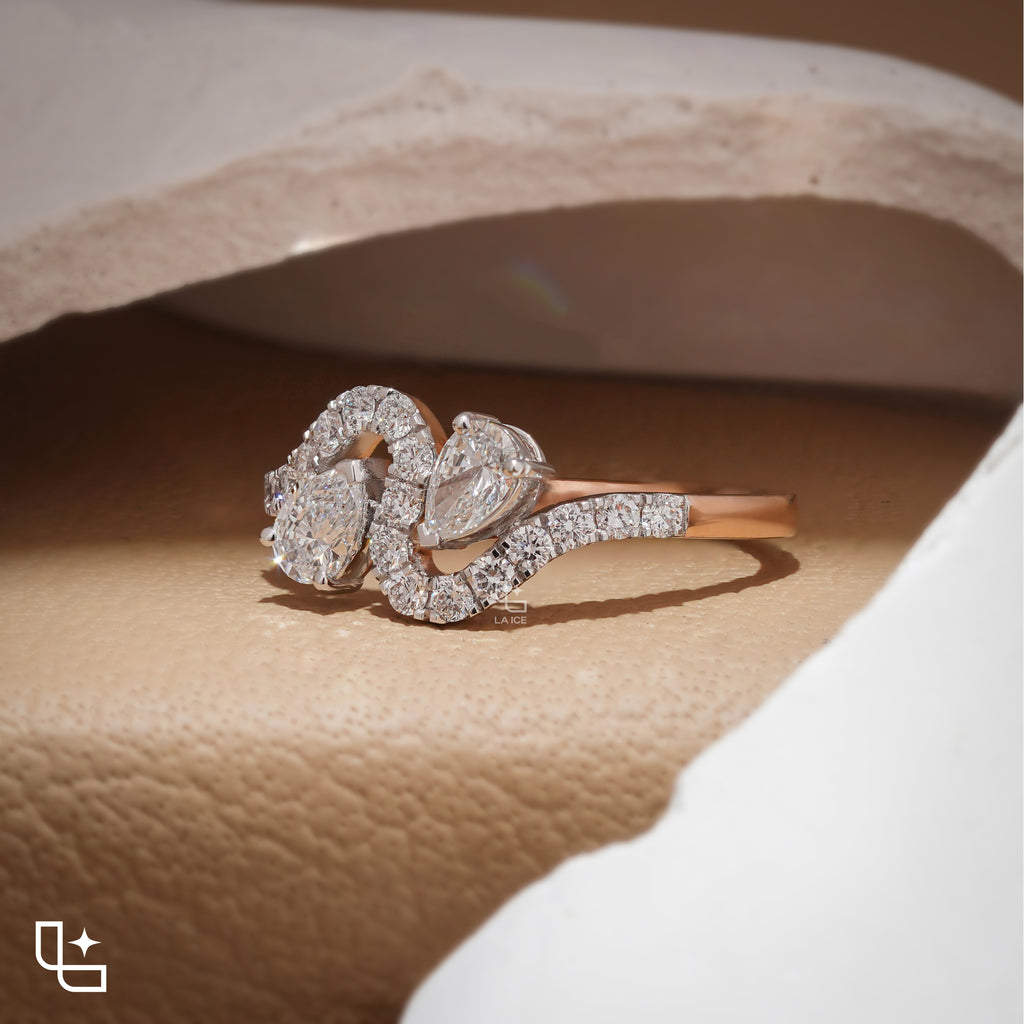 Marquise Cut Bypass Ring with Pavé Accents, 0.40 CT Center and 0.50 CT Side Diamonds