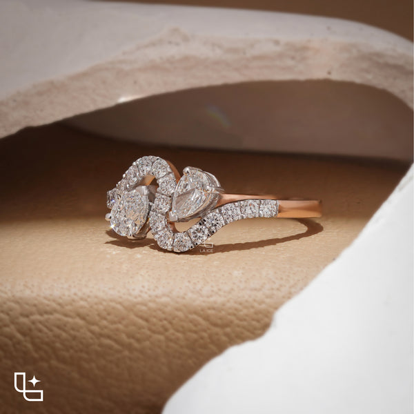 Marquise Cut Bypass Ring with Pavé Accents, 0.40 CT Center and 0.50 CT Side Diamonds