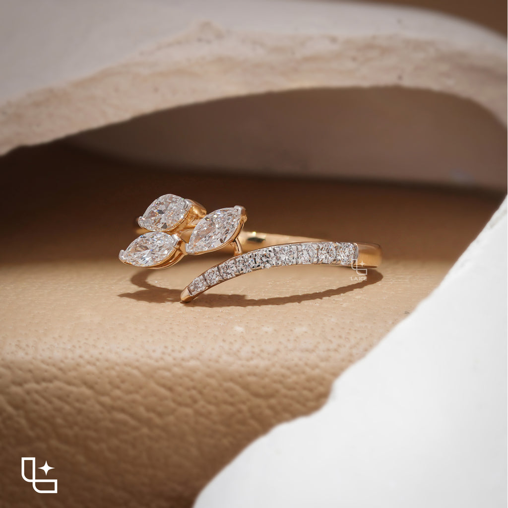 Three Marquise Stone Bypass Ring – 0.60 CT Center, 0.80 CT Side