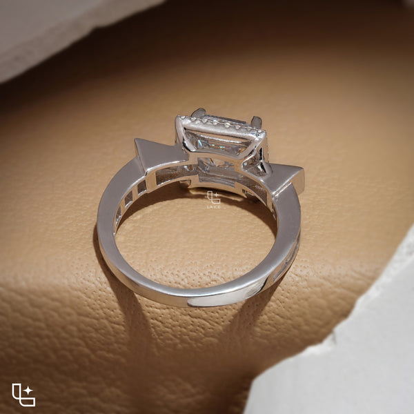 Asscher Cut Halo Engagement Ring with Baguette Side Stones