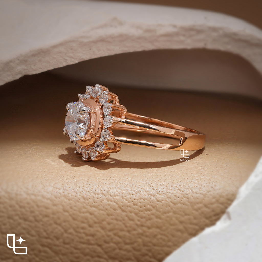 Round Cut Halo Engagement Ring with Sparkling Accent Stones