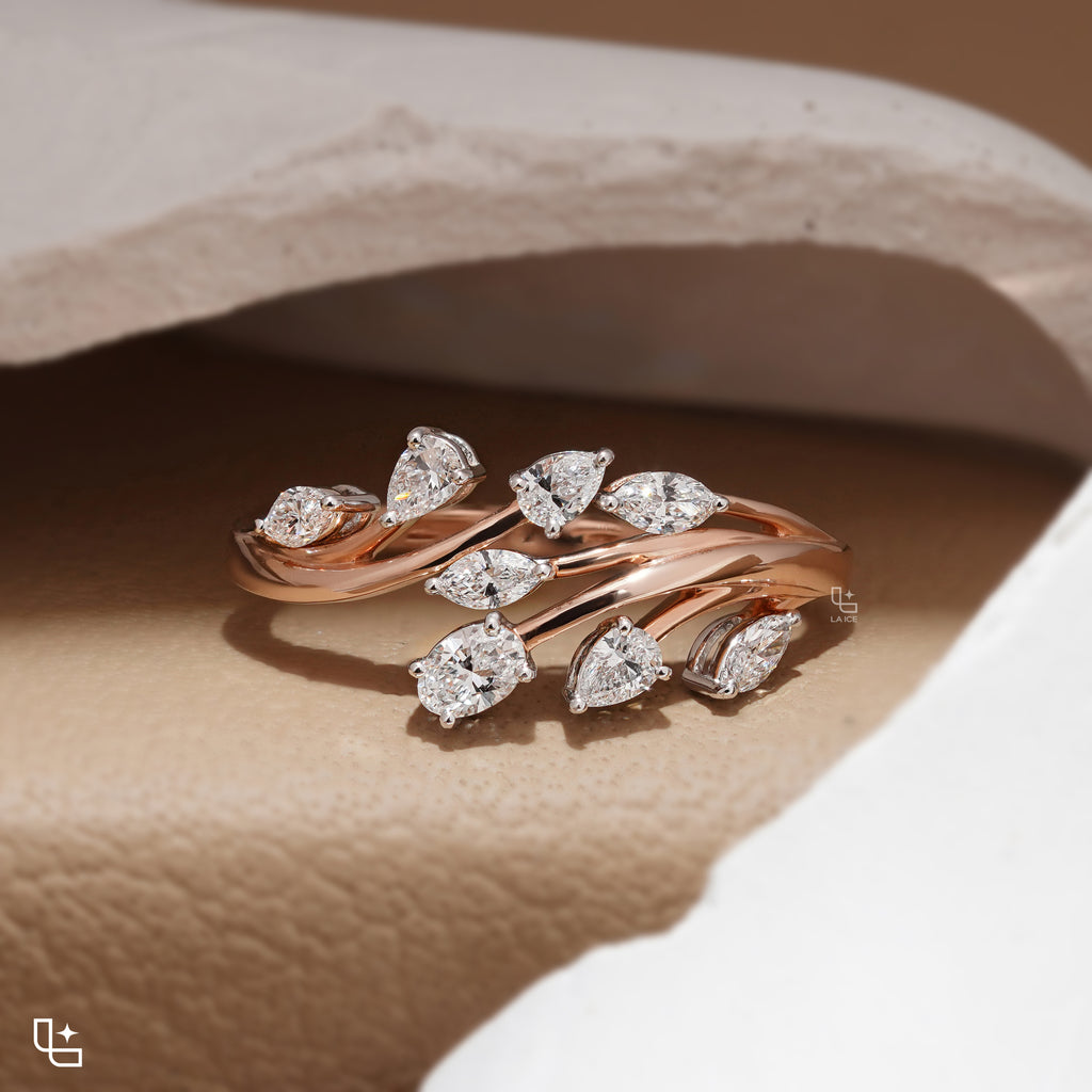 Multi-Shape Diamond Bypass Ring with Curved Bands and Mixed-Cut Stones – 2.00 CT Total Diamond Weight, 4.00 g Metal Weight
