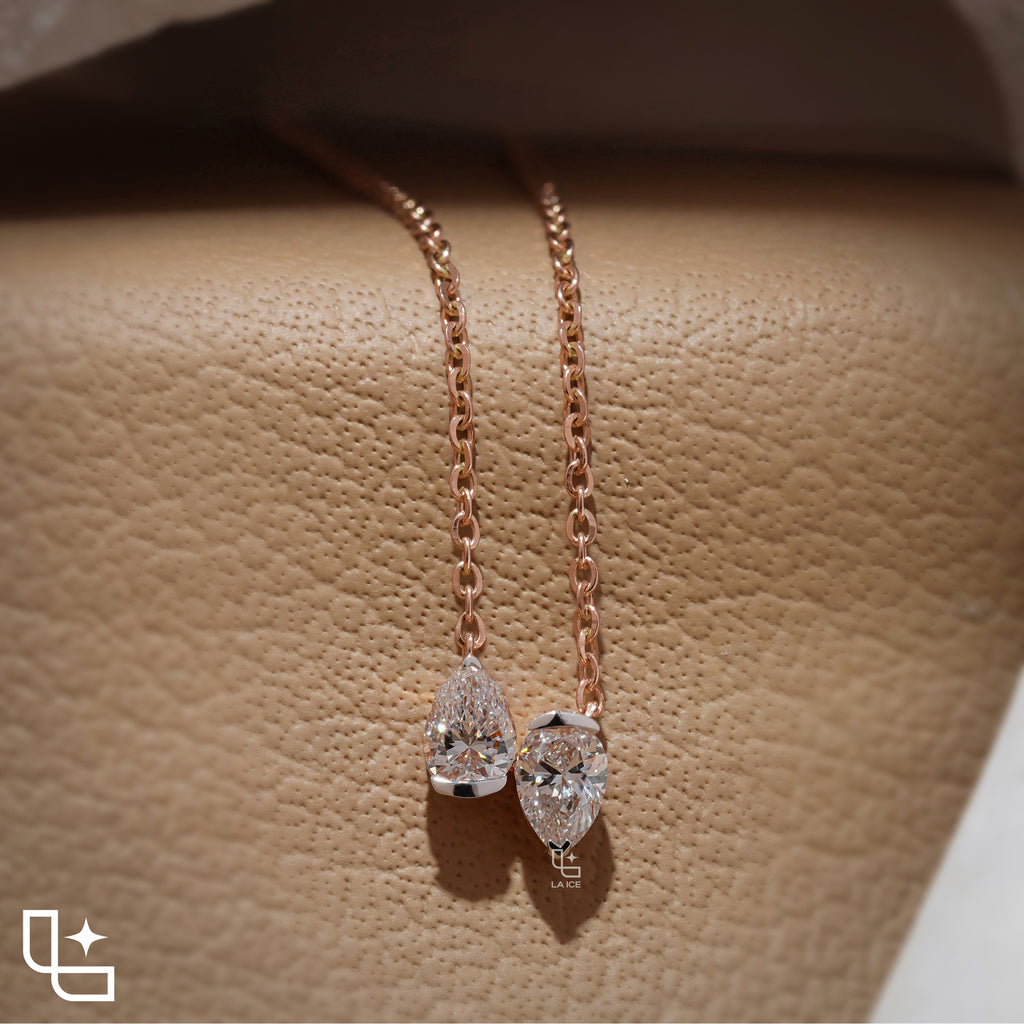 Pear Diamond Duo Pendant Necklace – Rose Gold Diamond Necklace | Modern Two-Stone Pear Diamond Pendant for Women