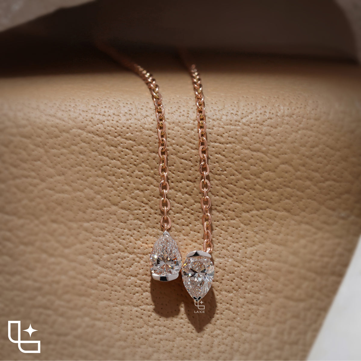Pear Diamond Duo Pendant Necklace – Rose Gold Diamond Necklace | Modern Two-Stone Pear Diamond Pendant for Women