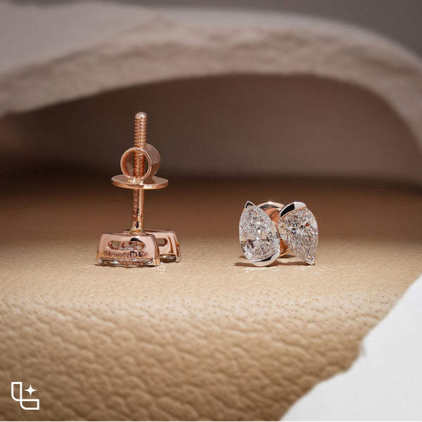 Marquise Cut Stud Earrings with Double Stone Petal Design, 1.50 CT Total Diamond Weight