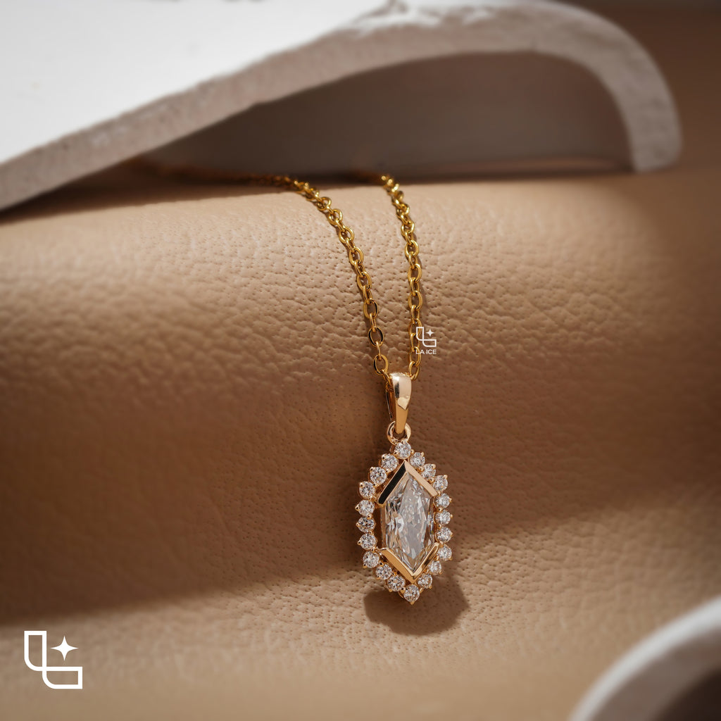 Marquise Halo Pendant Necklace with Dainty Chain