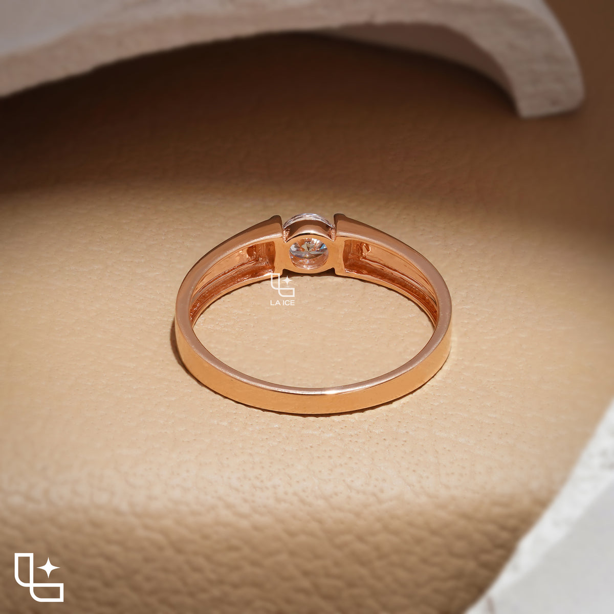 Round Cut Men's Ring with Geometric Open Band and Polished Finish