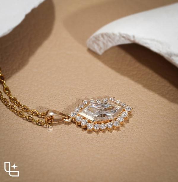 Marquise Halo Pendant Necklace with Dainty Chain