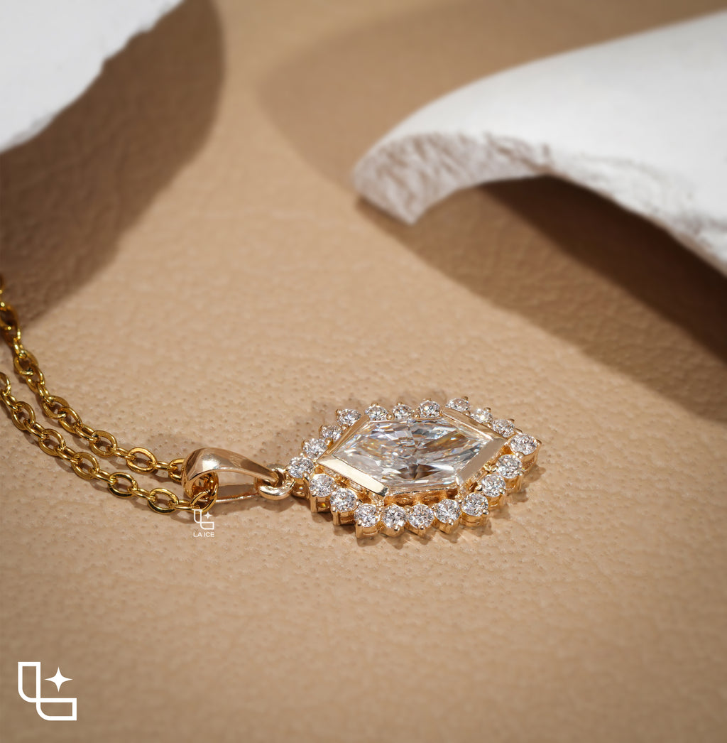 Marquise Halo Pendant Necklace with Sparkling Diamond Accents – 1.50 CT Total Diamond Weight