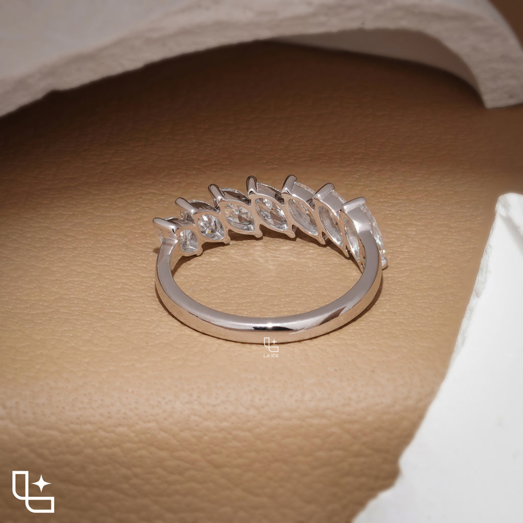 Marquise Cut Eternity Band Ring, Diagonal Stone Wedding Band
