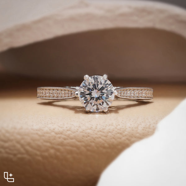 Round Cut Pavé Engagement Ring with Sparkling Band