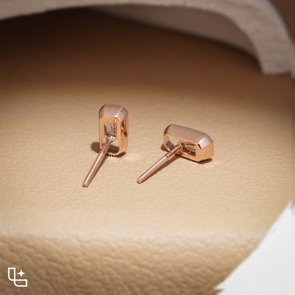 Emerald Cut Stud Earrings with Geometric Octagonal Frames, 1 CT Total Diamond Weight