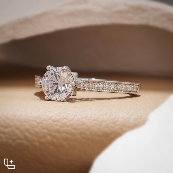 Round Cut Pavé Engagement Ring with Sparkling Band