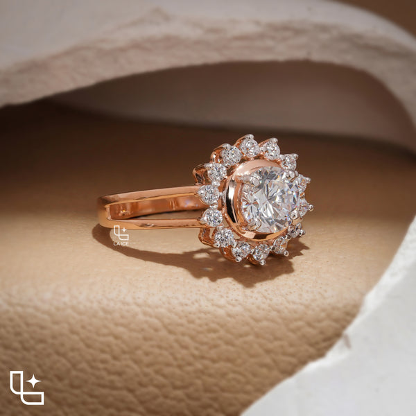 Round Cut Halo Engagement Ring with Sparkling Accent Stones