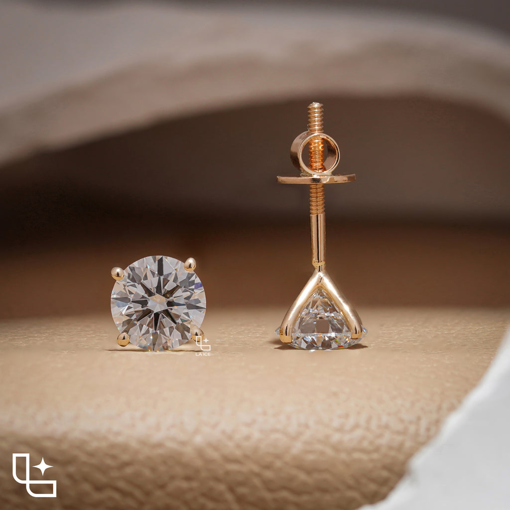 Round Cut Solitaire Stud Earrings with Classic Four Prong Setting, 1.00 CT Total Diamond Weight