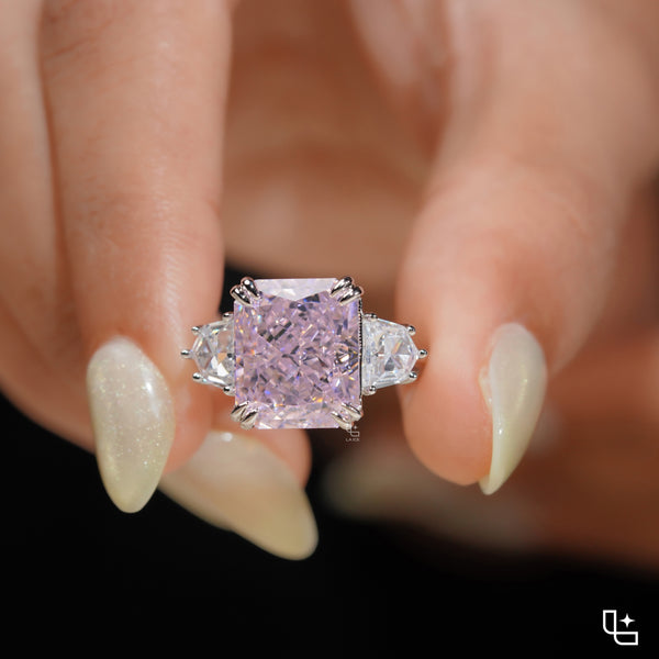 Radiant Three-Stone Engagement Ring with Bold Center and Tapered Side Stones