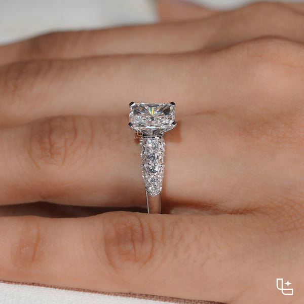 Radiant Cut Engagement Ring with Sparkling Pavé Band