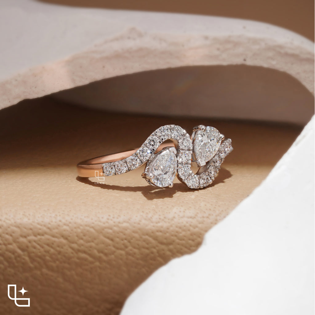 Marquise Cut Bypass Ring with Pavé Accents, 0.40 CT Center and 0.50 CT Side Diamonds