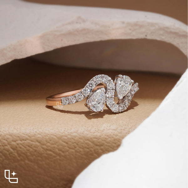Marquise Cut Bypass Ring with Pavé Accents, 0.40 CT Center and 0.50 CT Side Diamonds